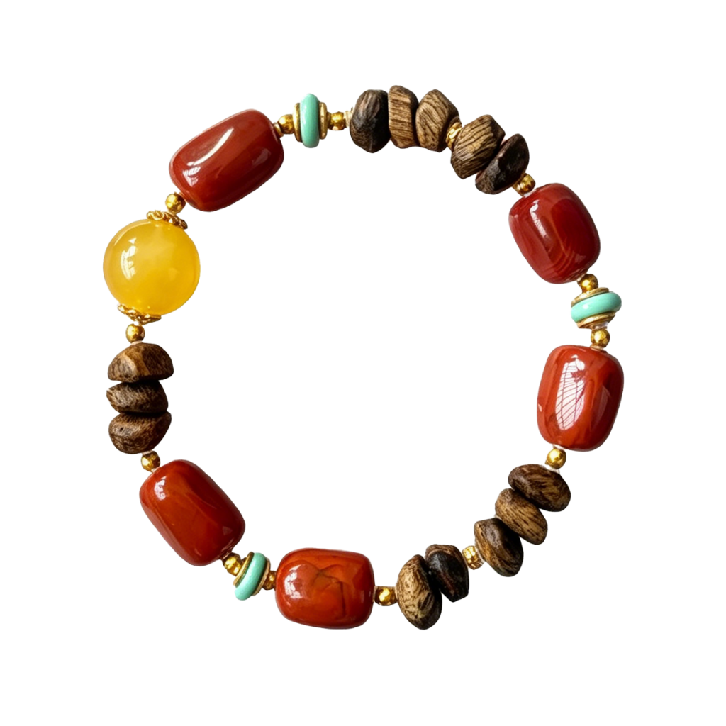Multi-Gem Agarwood Slice Bracelet