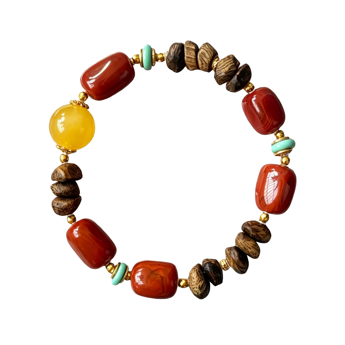 Multi-Gem Agarwood Slice Bracelet - 图片 1