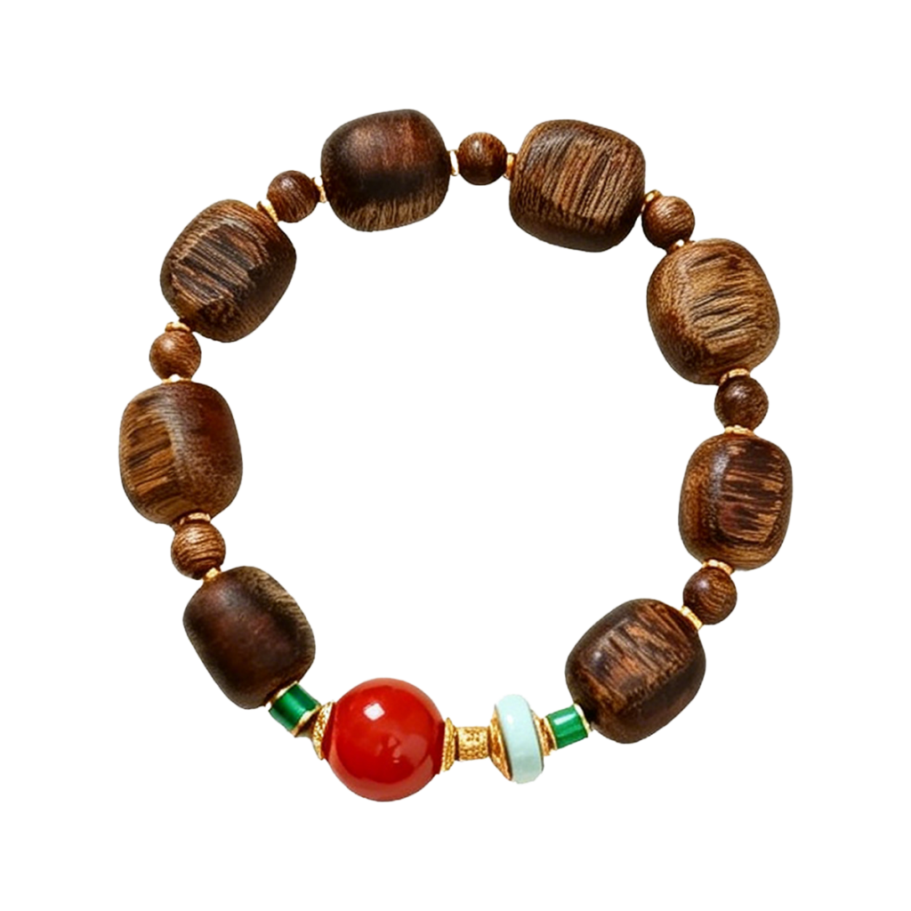 Square Agarwood Bead Bracelet with Red Agate