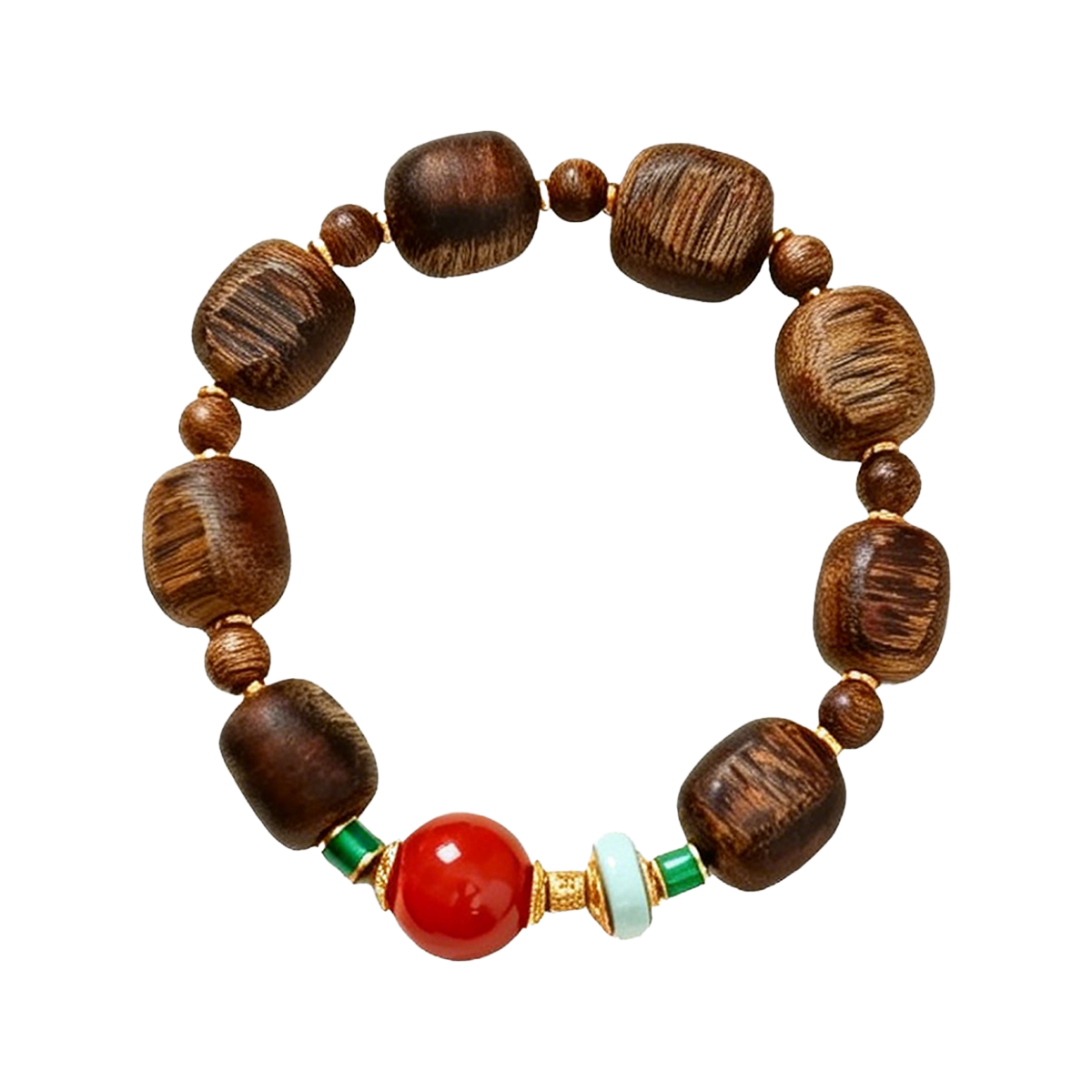 Square Agarwood Bead Bracelet with Red Agate - 图片 1