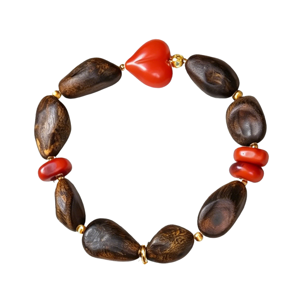 Freeform Agarwood Bracelet with Heart Agate Charm