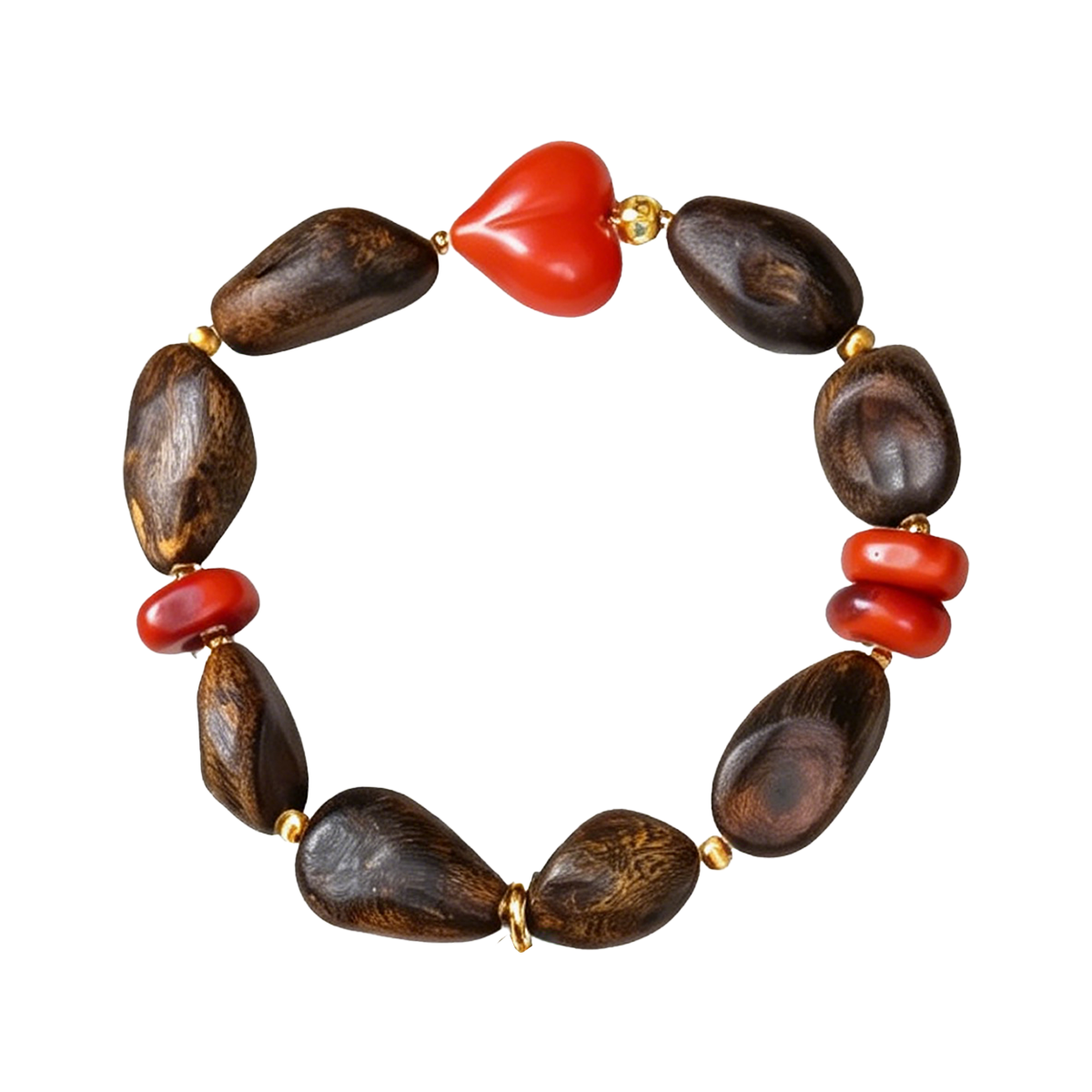 Freeform Agarwood Bracelet with Heart Agate Charm - 图片 1