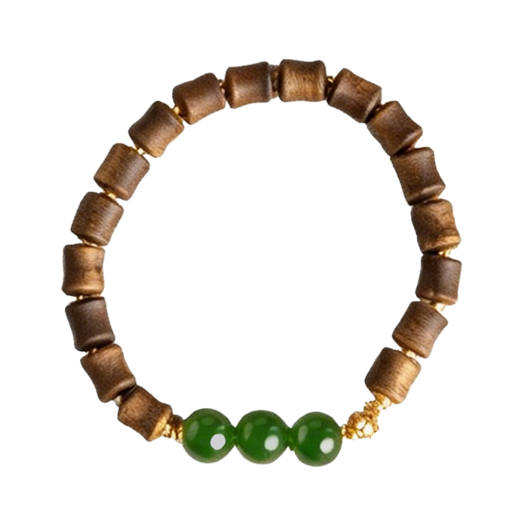Bamboo-Joint Agarwood Bracelet with Green Chalcedony