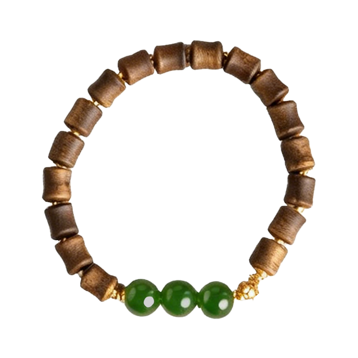 Bamboo-Joint Agarwood Bracelet with Green Chalcedony - 图片 1