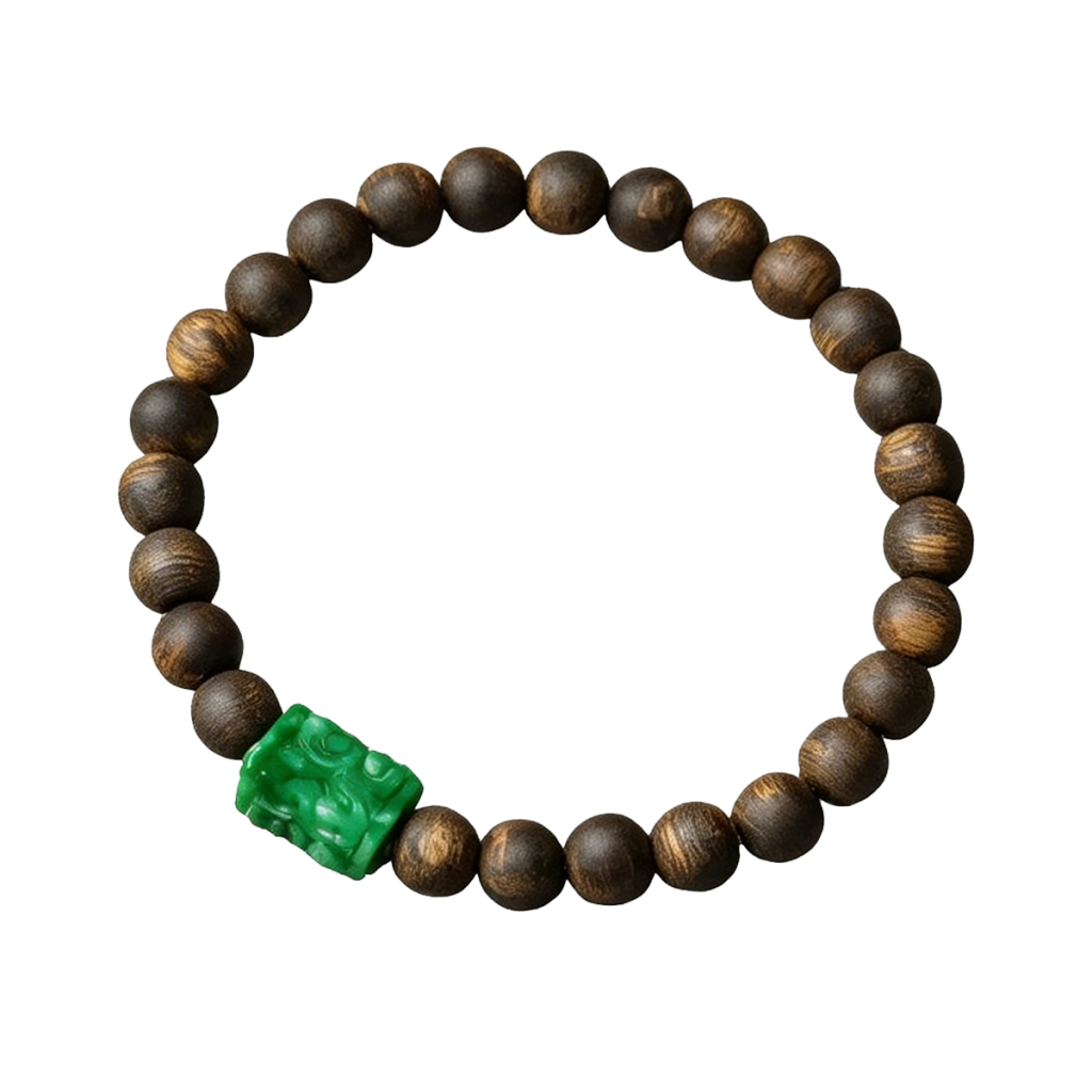 Agarwood Bead Bracelet with Carved Pixiu Accent