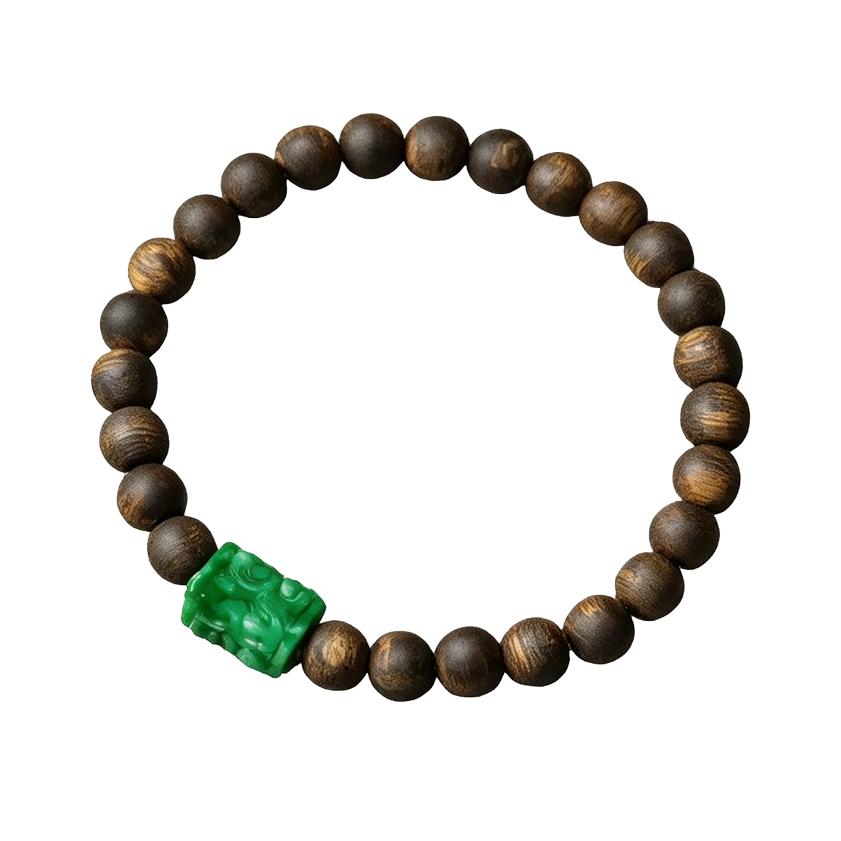 Agarwood Bead Bracelet with Carved Pixiu Accent - 图片 1
