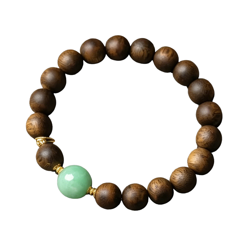 Minimalist Agarwood Bracelet with Green Jade Accent