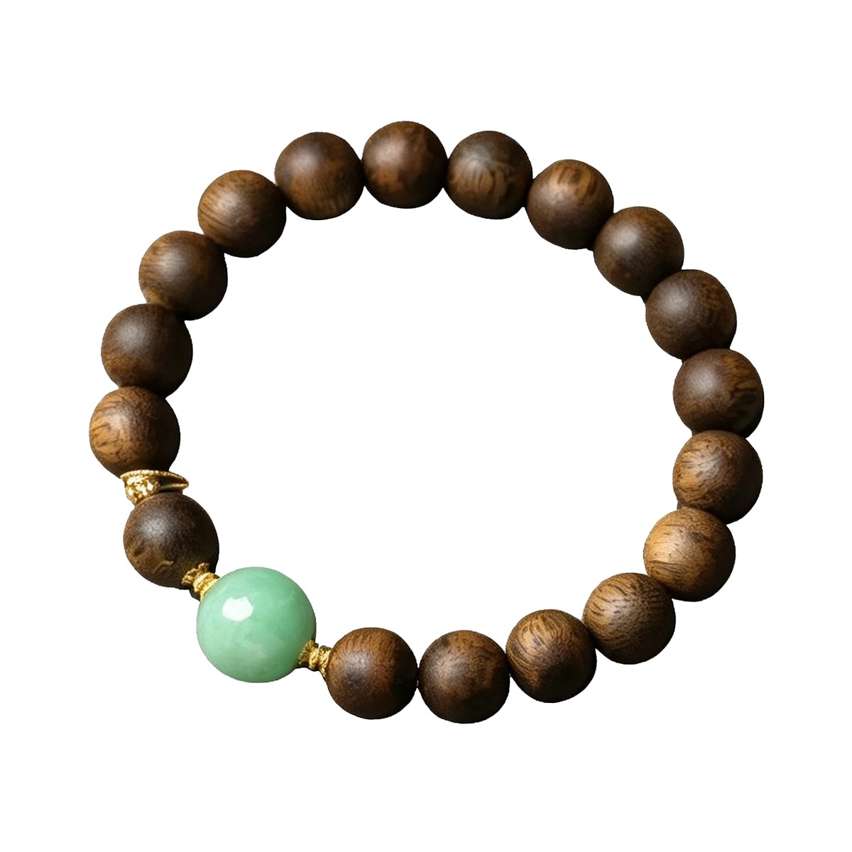 Minimalist Agarwood Bracelet with Green Jade Accent - 图片 1